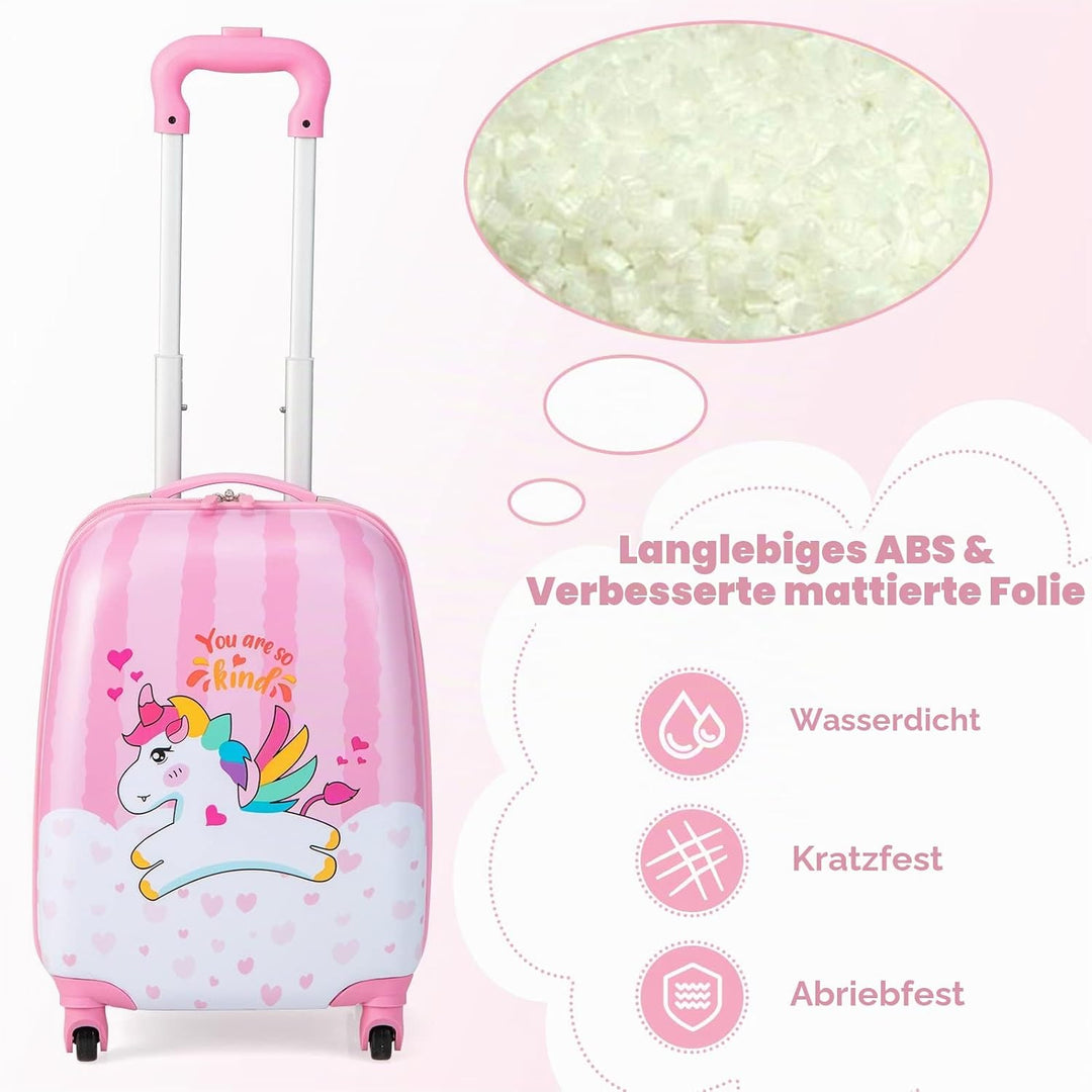 RELAX4LIFE Kinderkoffer mit Rollen, 2 TLG Kinder Kofferset, Koffer(16 inch) + Rucksack(12 inch), Rei