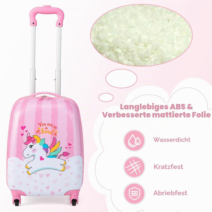 RELAX4LIFE Kinderkoffer mit Rollen, 2 TLG Kinder Kofferset, Koffer(16 inch) + Rucksack(12 inch), Rei