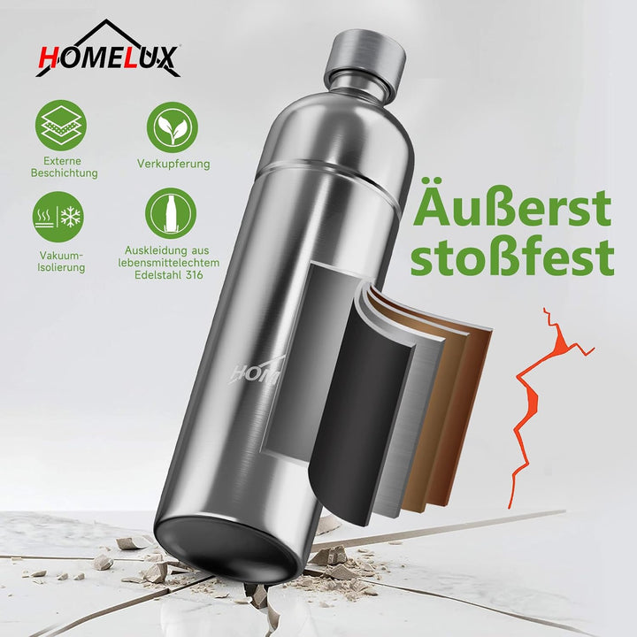 HOMELUX 1L Edelstahl Flasche, Kompatibel mit Philips und anderen Wassersprudler, Spülmschinenfeste T