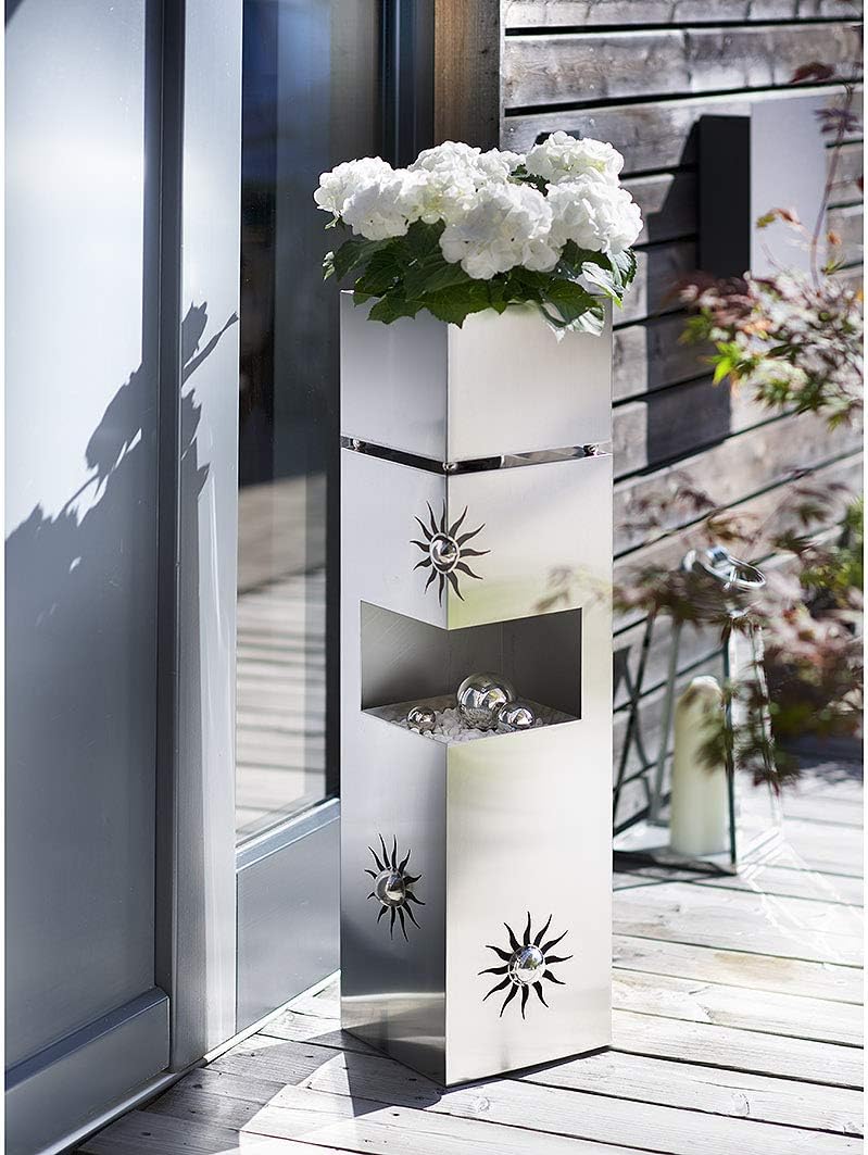 Kobolo Blumensäule Dekosäule Pflanzsäule Schale Bullet - Edelstahl 100 cm - 3 Dekokugeln, Bullet