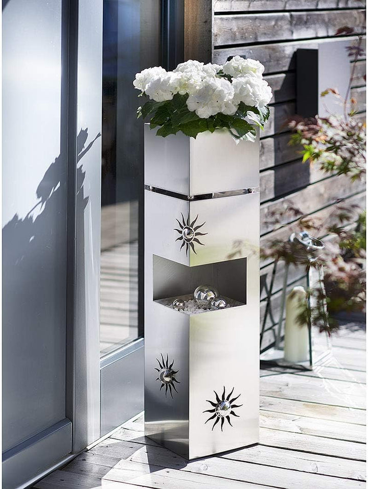 Kobolo Blumensäule Dekosäule Pflanzsäule Schale Bullet - Edelstahl 100 cm - 3 Dekokugeln, Bullet