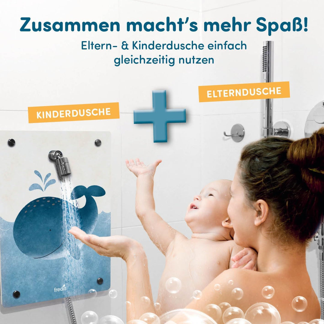fredis Kinder-Dusche Motiv 'Wal' | Spielerische Wasserabenteuer für Kinder, Montage ohne Bohren, Mot