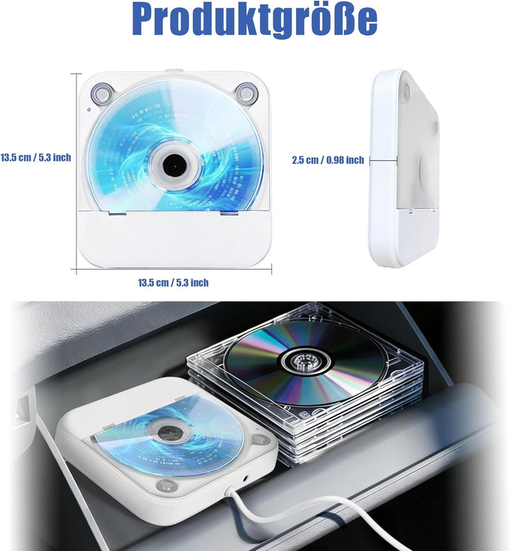 CD Player für Auto mit Silikon Anti-Schock CD Player Auto mit USB-Verlängerungskabel Auto CD Player