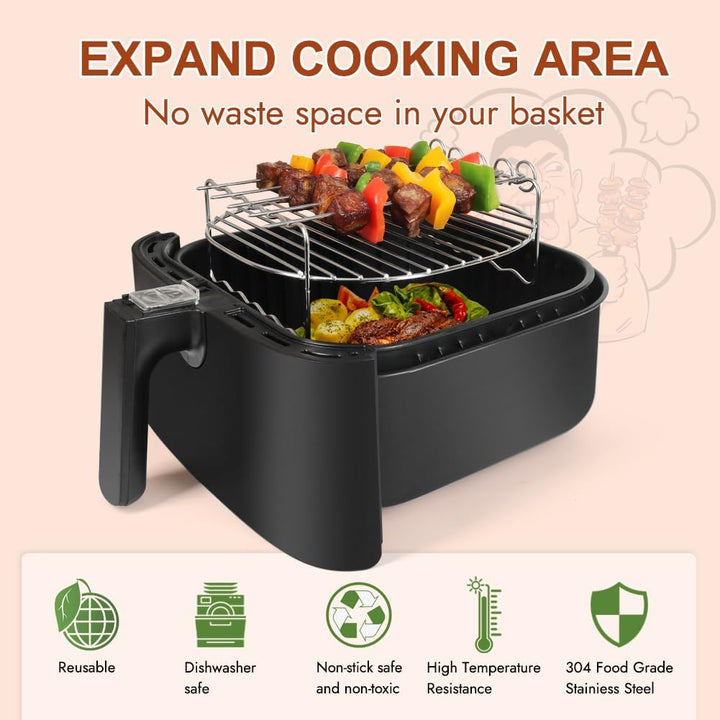 YQL Airfryer zubehör für gross Philips Airfryer XXL, 304 Heissluftfritteuse Grillrost mit 5 Spiesse