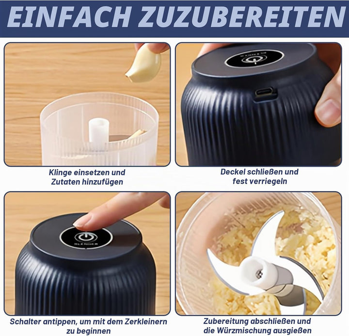 Mini Elektrisch Zerkleinerer, 300ml Akku Zerkleinerer, Küchenhelfer mit USB-Anschluss, Knoblauchhack