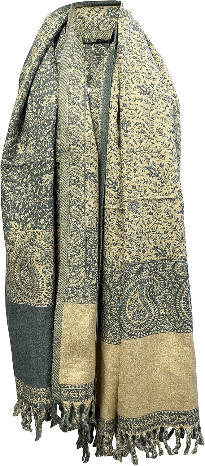 Winterschal aus weicher warmer Wolle mit Blätterdruck, handgefertigt, luxuriöser Schal, Decke, Überg