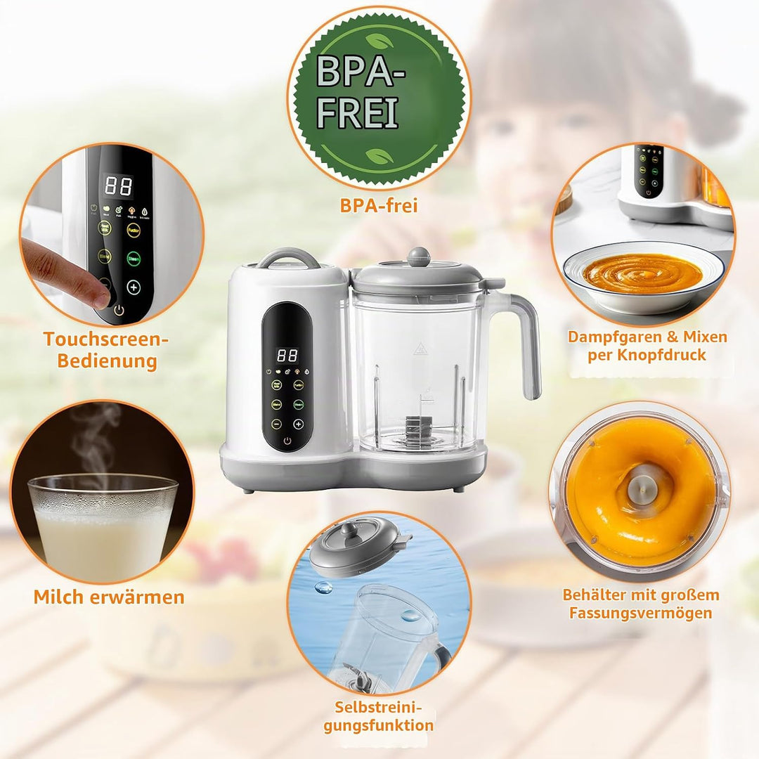 Babynahrungszubereiter - Multifunktionaler Babybrei Zubereiter, Baby Food Maker mit Dampfgarer und M