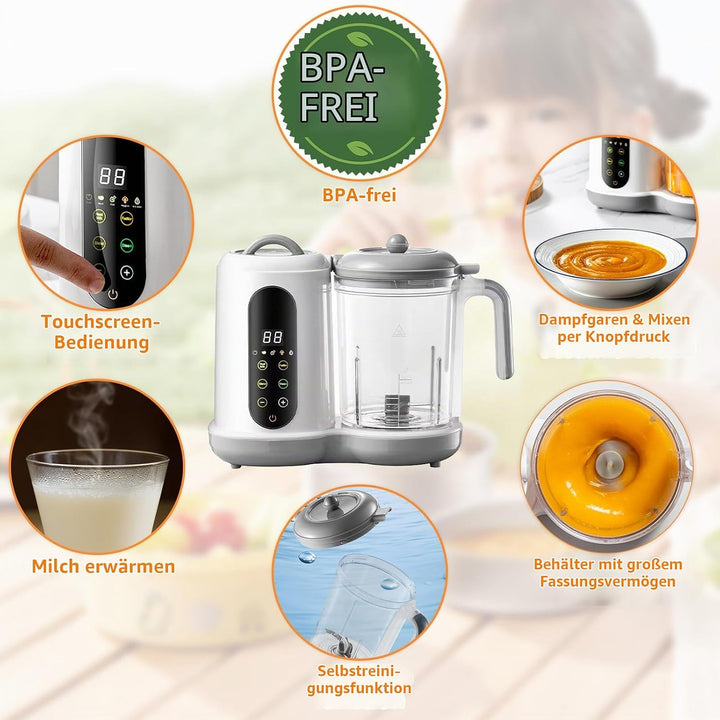 Babynahrungszubereiter - Multifunktionaler Babybrei Zubereiter, Baby Food Maker mit Dampfgarer und M
