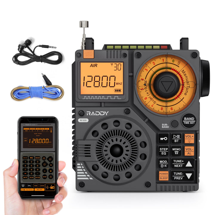 Raddy RF320 Kurzwellenradio mit App-Steuerung, FM/AM/VHF/SW/AIR-Empfänger unterstützt Bt/TF-Karte, w