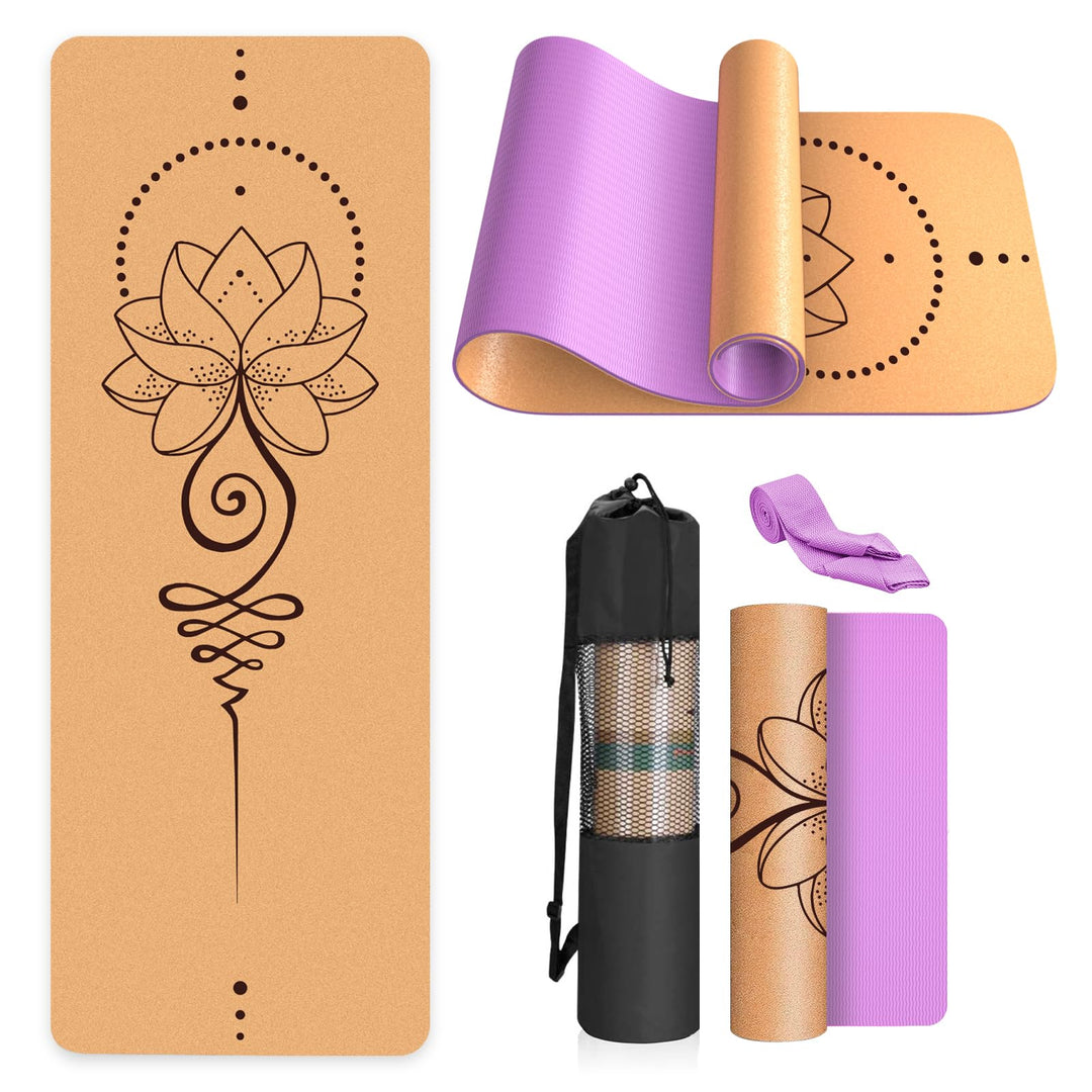 Yogamatte-Kork, Rutschfest, Einzigartiges Design, Extradick Natürlicher Kork, TPE Fitness-Trainingsm