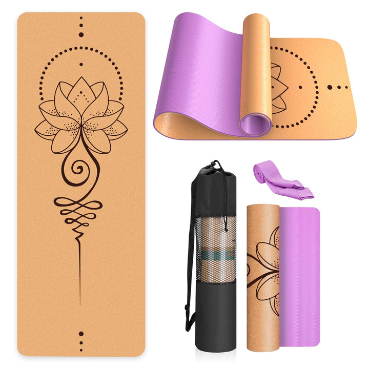 Yogamatte-Kork, Rutschfest, Einzigartiges Design, Extradick Natürlicher Kork, TPE Fitness-Trainingsm