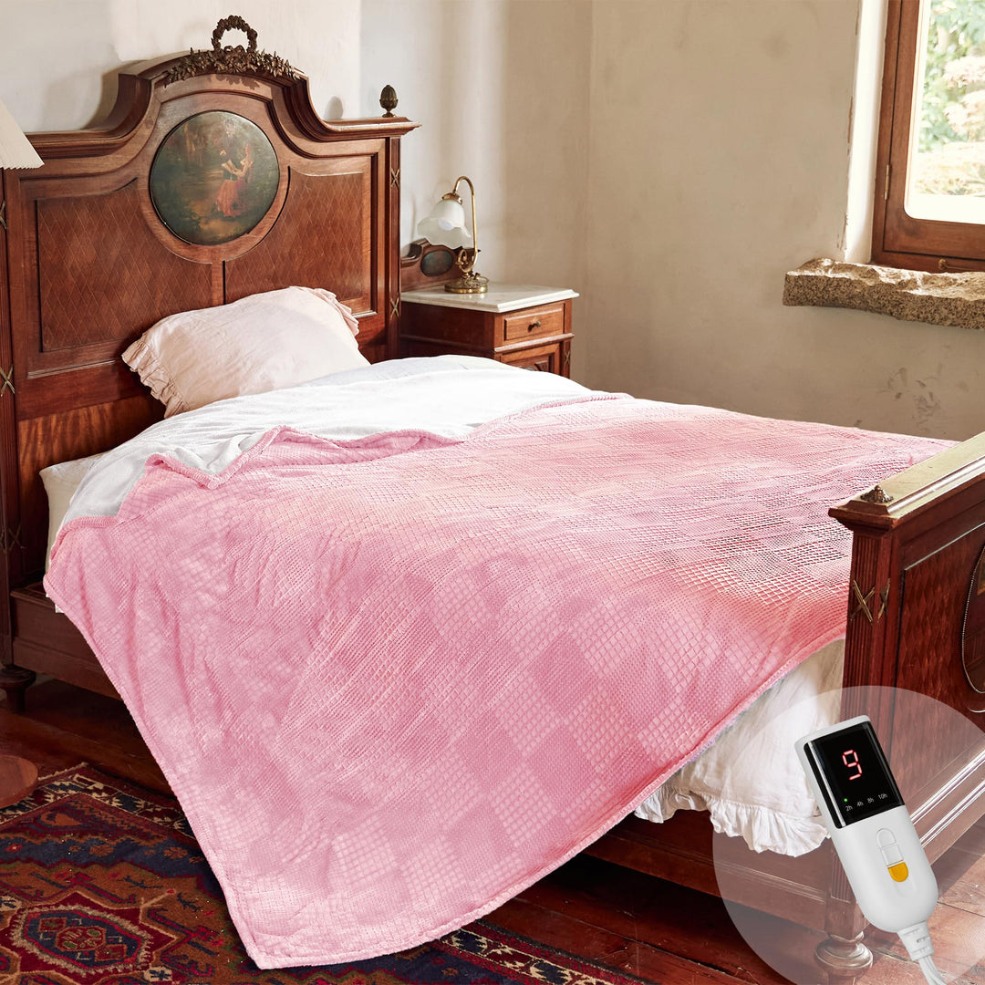 Texciting Heizdecke 150X200cm,Wärmedecke mit Abschaltautomatik,Rosa | Wärmedecke Elektrisch Maschine