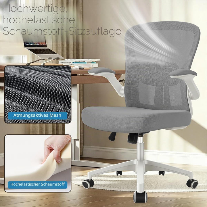 Durrafy Ergonomischer Bürostuhl Schreibtischstuhl mit Hochklappbaren Armlehnen,Verstellbarer Lendenw
