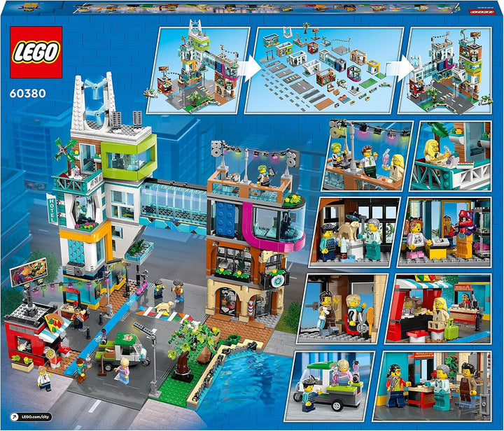 LEGO 60380 City Stadtzentrum Set, Modellbausatz, Spielzeug mit Spielzeugläden wie Friseur, Tierarzt,