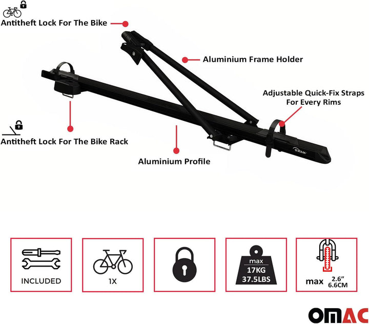 Fahrradträger Dachfahrradträger bis 17kg Aluminium Schwarz Fahrradhalter 17 kg / 1tlg Schwarz, 17 kg