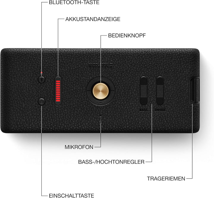 Marshall Middleton II Bluetooth Tragbarer Bluetooth-Lautsprecher, über 30 Stunden Spielzeit, wasserd