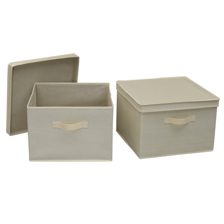 Household Essentials Square KD Storage Box With Lid, Cream Linen Quadratisch Cream, Quadratisch Crea