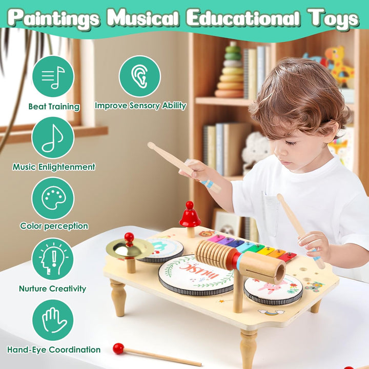 LZMDY Schlagzeug Kinder, 11-in-1 Trommel Musikinstrumente für Kinder ab 1 2 3 Jahr mit Xylophon, Kin