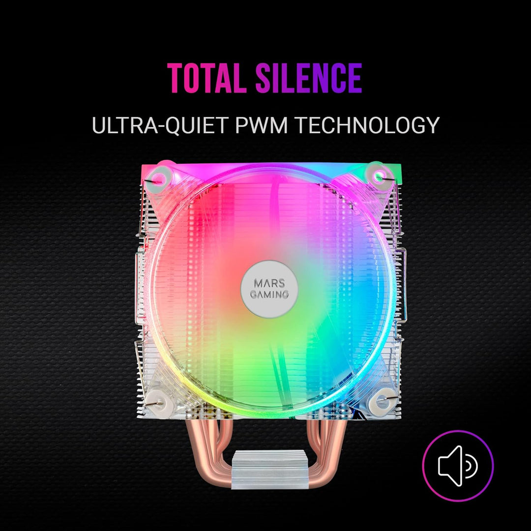 Mars Gaming MCPU66, Dreifach ARGB CPU Kühlkörper, 6 Heatpipes HCT, TDP 220W, 2 Lüfter 12cm, Schwarz,