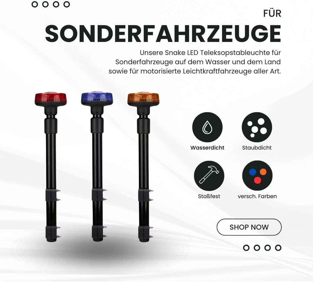 Raptors LED Technik Snake Stableuchte - Motorrad Krad (Rot), Rot