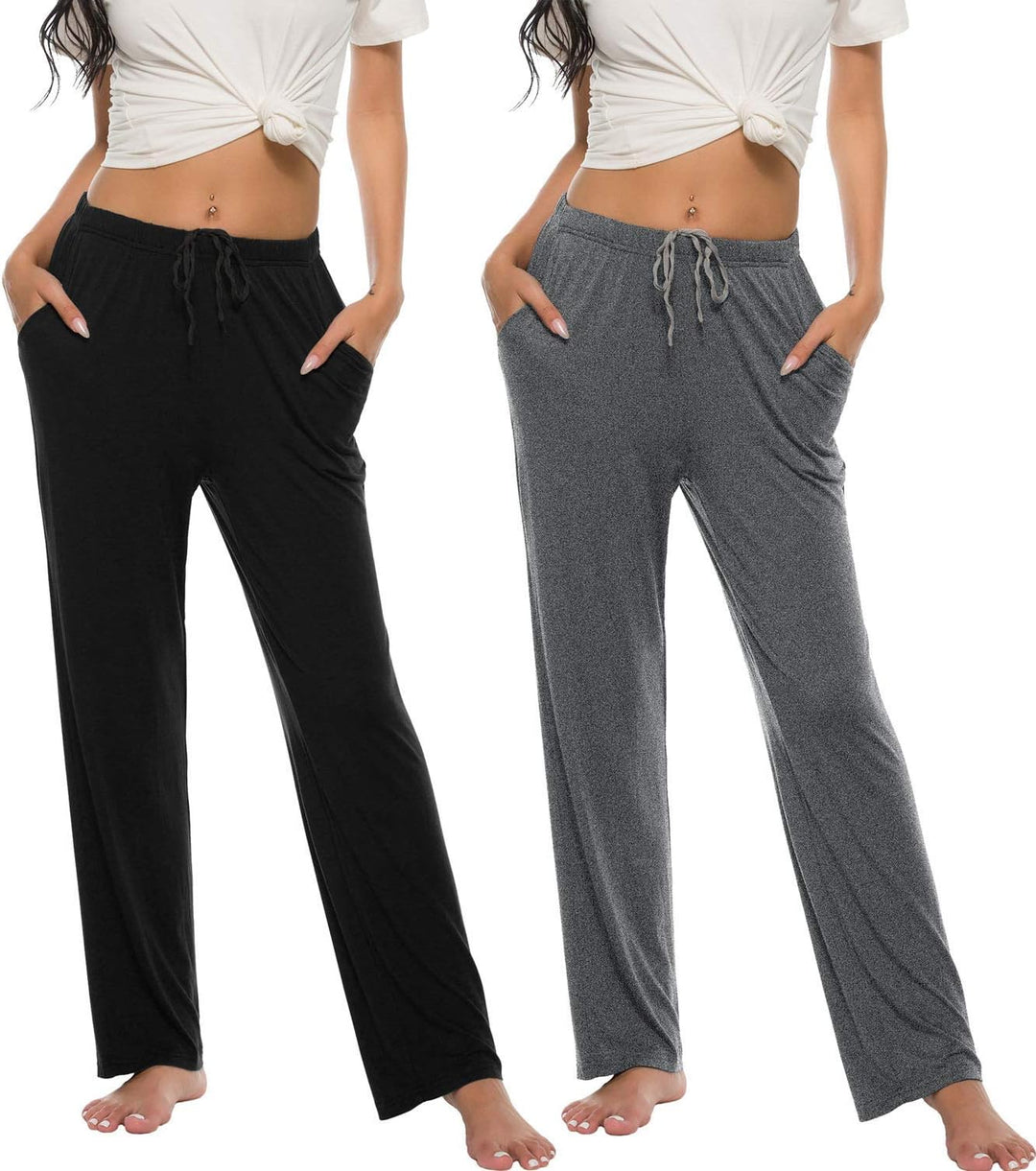 MoFiz Damen Schlafanzughose Lang Pyjamahose Nachtwäsche Weich Loungehose Freizeithose mit Taschen S