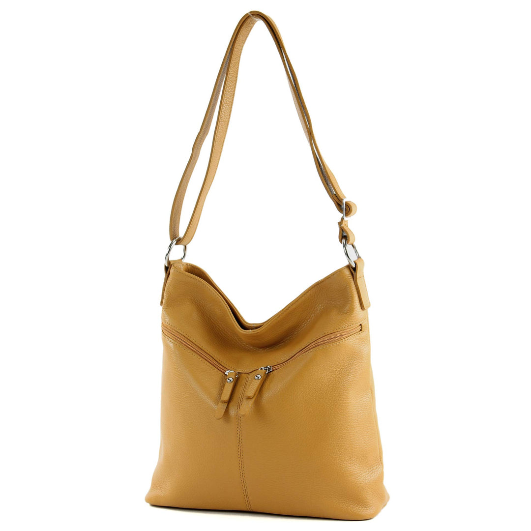 modamoda de - T196 - ital Umhängetasche Schultertasche aus Leder Senfgelb, Senfgelb