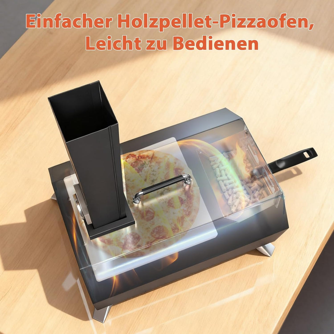 Karinear Pellet Pizzaofen, Outdoor Pizzaofen mit Pizzastein, Zubehör, Holzpellets 12-Zoll, max. 540℃