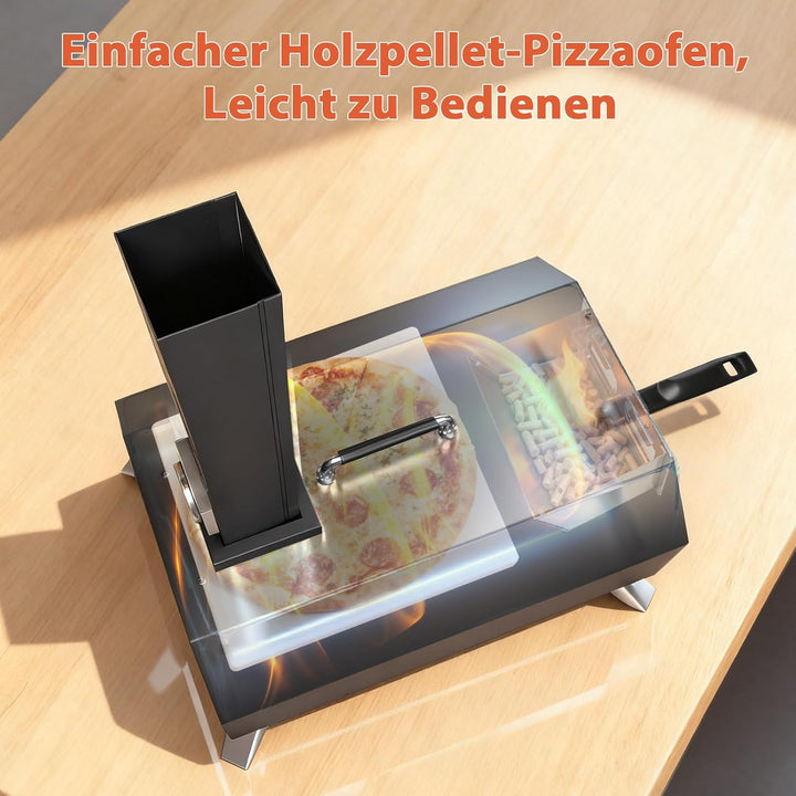 Karinear Pellet Pizzaofen, Outdoor Pizzaofen mit Pizzastein, Zubehör, Holzpellets 12-Zoll, max. 540℃
