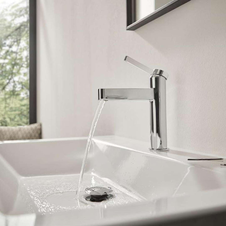 hansgrohe Waschtischarmatur Finoris, Wasserhahn Bad mit Auslauf Höhe 100 mm, mit Push-Open Ablaufgar