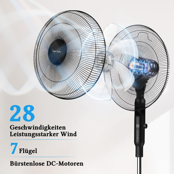 Taylor Swoden Ventilator Leise, 25DB DC Standventilator mit Fernbedienung, 12H Timer, 28 Geschwindig