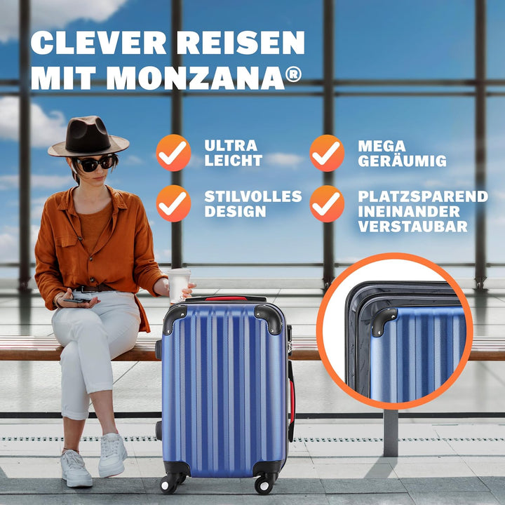Monzana® Koffer Baseline Handgepäck ABS Hard Case Gehäuse gummierte Rollen Teleskopgriff Zahlenschlo