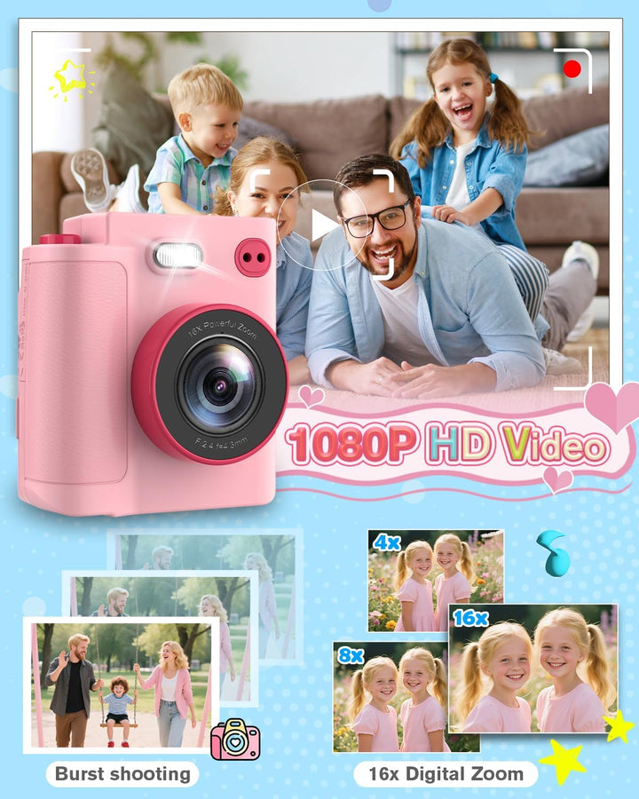 Sofortbildkamera Kinder, 1080P HD Kinderkamera Sofortbildkamera mit 32GB Karte & DruckerPapier, Kind