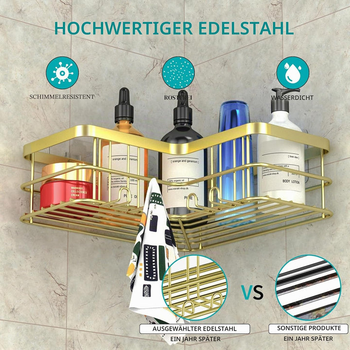Yazoni Duschablage Ohne Bohren 2 Stück - Duschregal Ecke mit Haken, Duschablage Edelstahl für Badezi