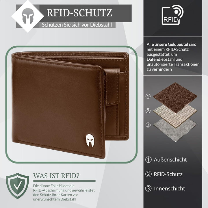 SPARTANO Herren Geldbörse, Herren Wallet mit RFID-Schutz, mit Münzfach, Portemonnaie mit 11 Kreditka