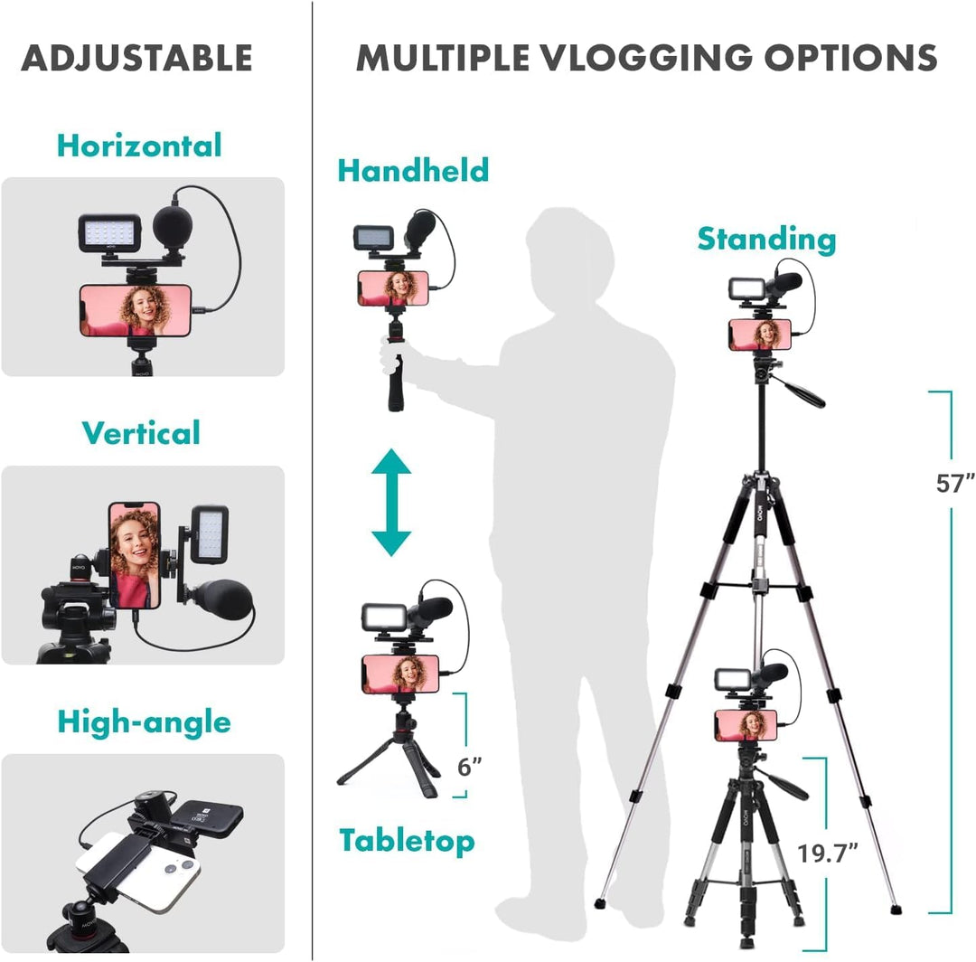 Movo iVlogger iPhone,Android Kompatibles Vlogging Kit mit Stativ in voller Grösse – Handy-Video-Kit