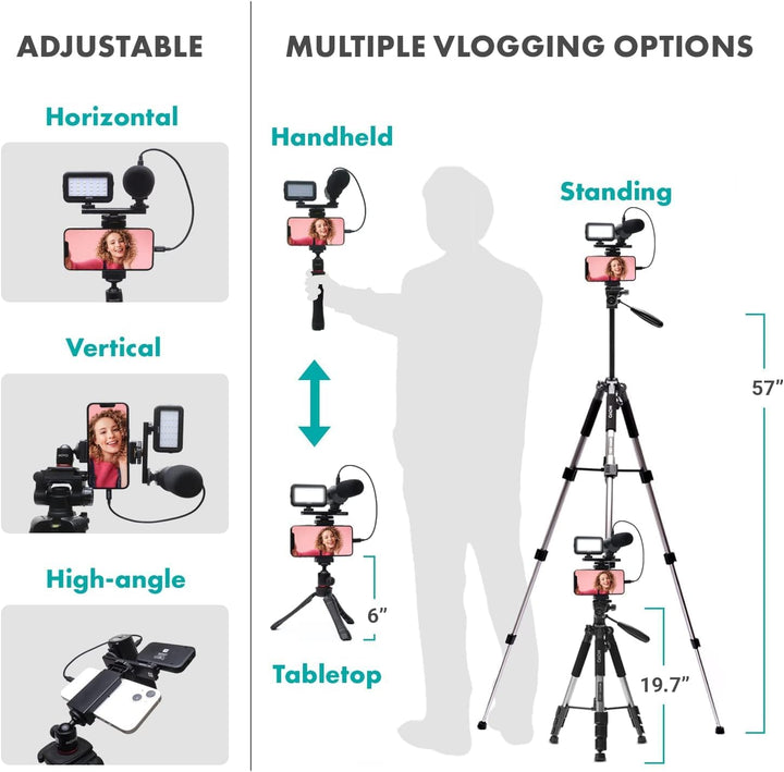 Movo iVlogger iPhone,Android Kompatibles Vlogging Kit mit Stativ in voller Grösse – Handy-Video-Kit