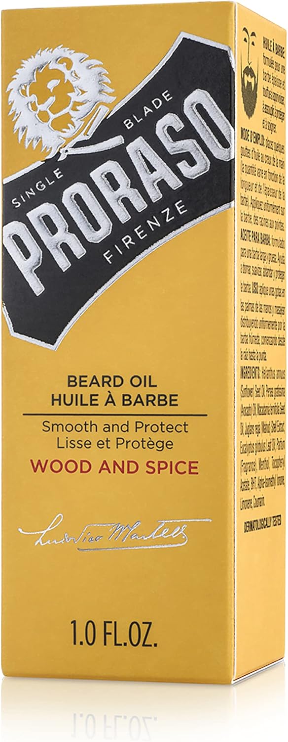 Proraso Beard Oil Cypress & Vetyver 30ml & Beard Oil, Wood & Spice, 30 ml, Bartöl mit Zedernholz & Z
