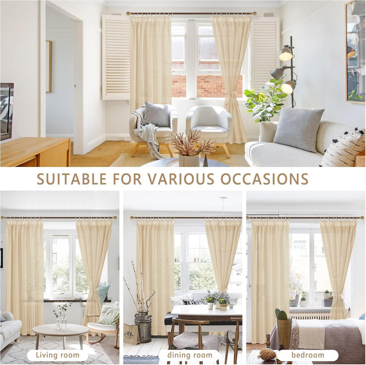Hiasan 2er Set Sheer Voile gardinen vorhänge gardine Wohnzimmer mit Kräuselband Curtains scheibengar