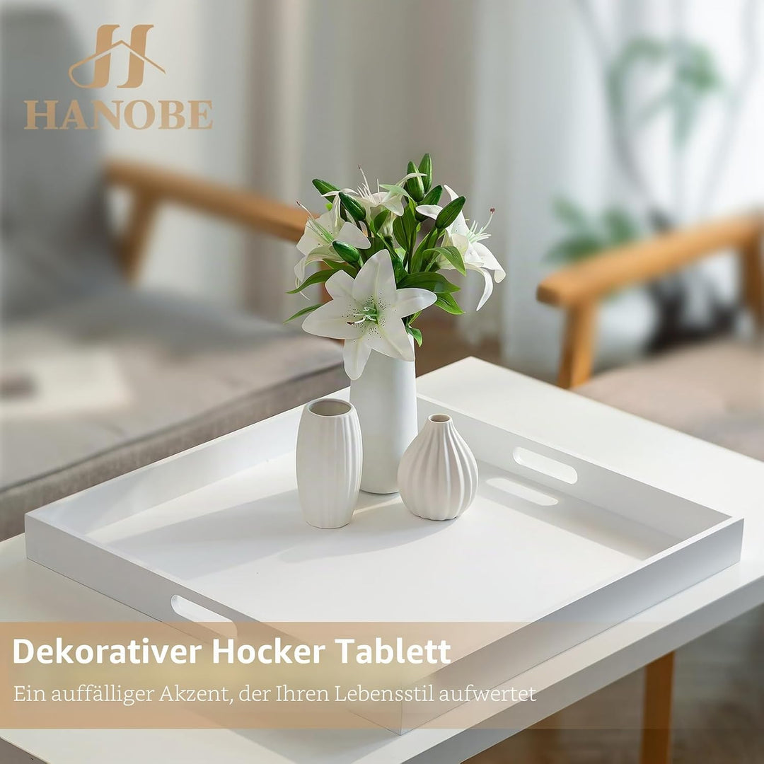 Hanobe Tablett Serviertablett Holztablett Gross: Deko Tablett Holz Gross Eckig Dekotablett Weiss 52c