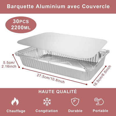 MIVIDE 30 Stück Grill Aluschalen mit Deckel, 2200ml Alu Grillschalen, Einwegschalen aus Aluminium fü