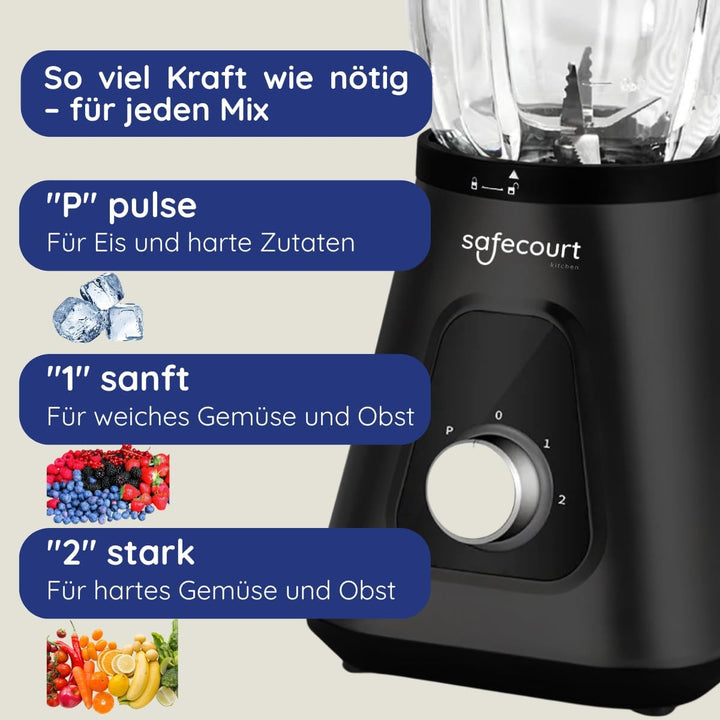 Safecourt Standmixer – Kraftvoller Smoothie Maker, Blender & Mixer [1200W & 1,5L Glasbehälter] – für