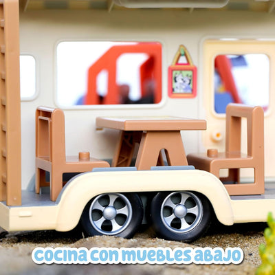 Bluey - Campervan, Urlaub Wohnwagen Spielzeug, 1 bewegliche Figur der Serie, 6 Campingzubehör und de