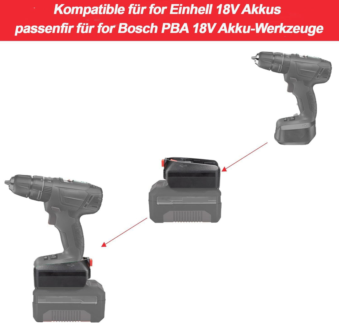 Adapter Konverter für Einhell 18V Li-Ion Akku auf für Bosch PBA 18V Li-Ion Elektrowerkzeug Akku (Kei