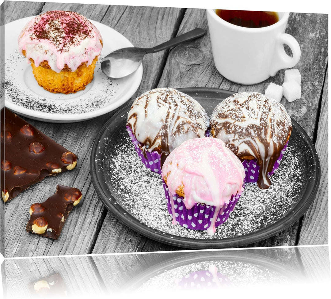 Pixxprint Köstliche Cupcakes als Leinwandbild/Grösse: 100x70 cm/Wandbild/Kunstdruck/fertig bespannt,