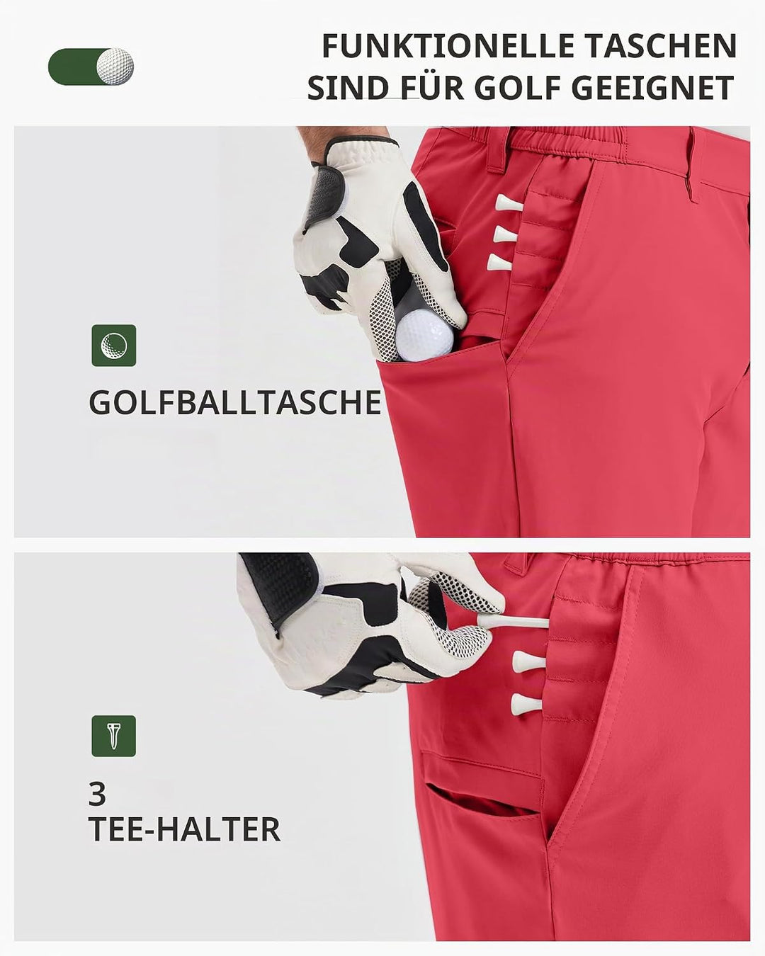 33,000ft Herren Golf Shorts Stretch Bermuda Shorts UPF 50+ Leichte Kurze Golfhose Chino Shorts Summe