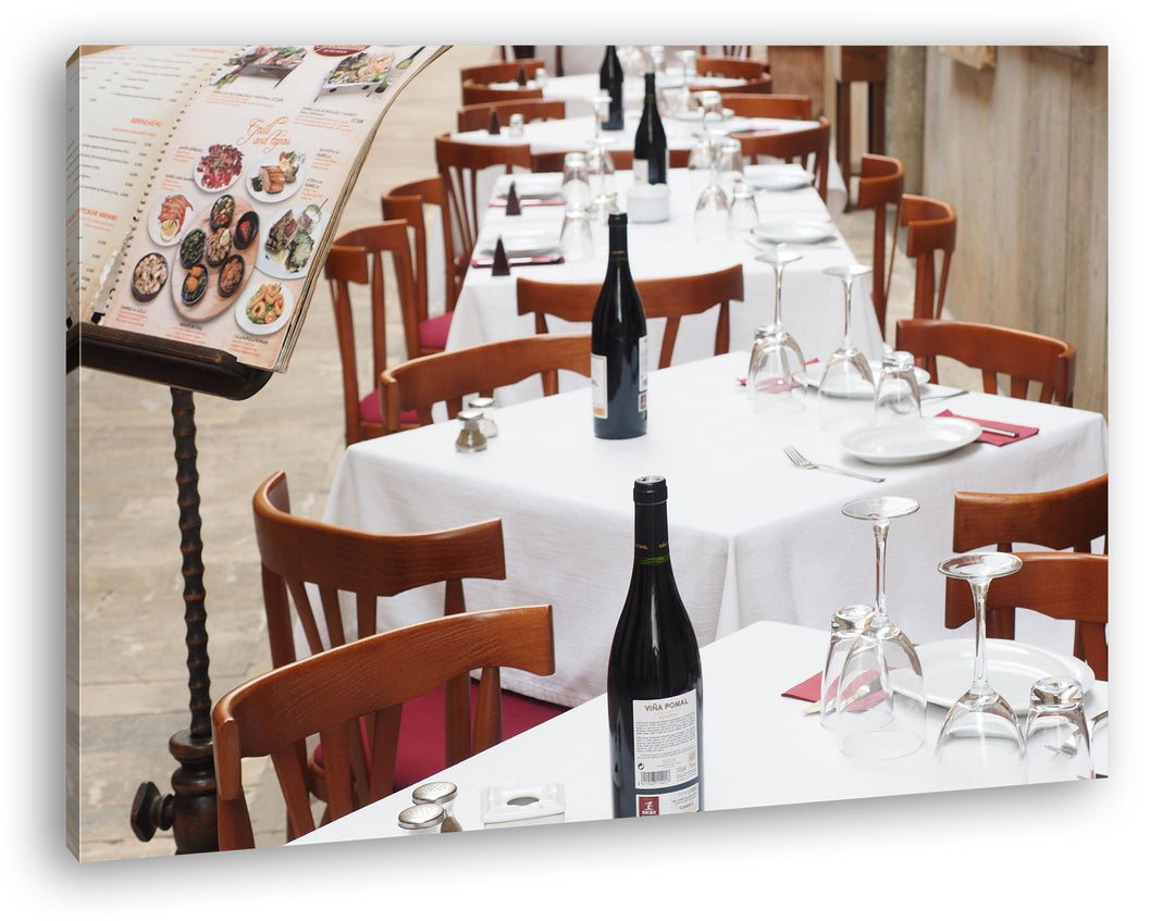 deyoli Restaurant Tische im Aussenbereich Format: 80x60 als Leinwandbild, Motiv fertig gerahmt auf E