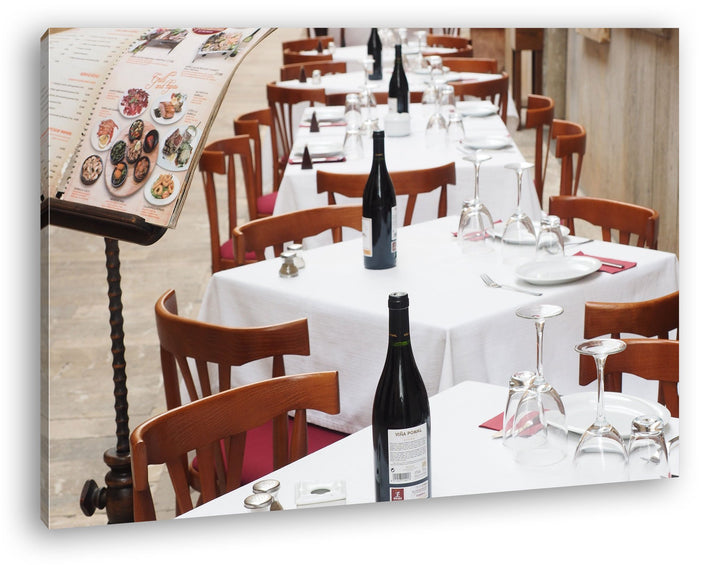 deyoli Restaurant Tische im Aussenbereich Format: 80x60 als Leinwandbild, Motiv fertig gerahmt auf E