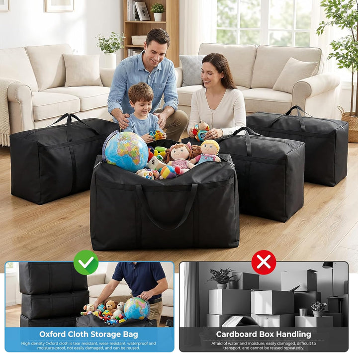 4 Stück Aufbewahrungstasche 105L, 600D Oxford Heavy-Duty Umzugstaschen mit Reissverschlüssen Handgri