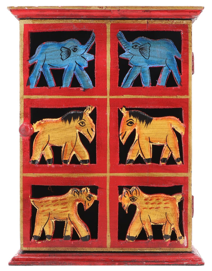 GURU SHOP Schlüsselkasten, Bemalte Schlüssel Ablage Box mit Tür - Muster 2, Mehrfarbig, 30x23x9 cm,