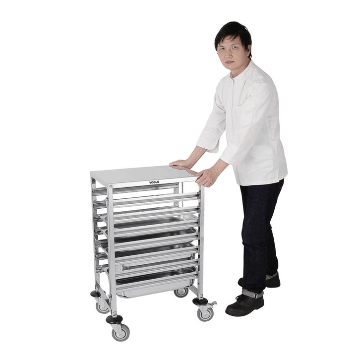 Vogue Gastronorm-Regalwagen mit 7 Ebenen, Edelstahl, fasst bis zu 7 x 1/1 GN-Tabletts, Grösse: 900x3
